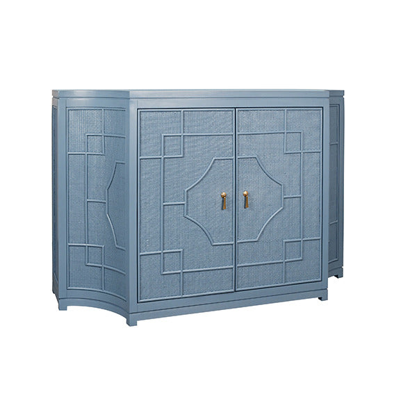 Cove 58" Capri Blue Rattan Overlay Cabinet