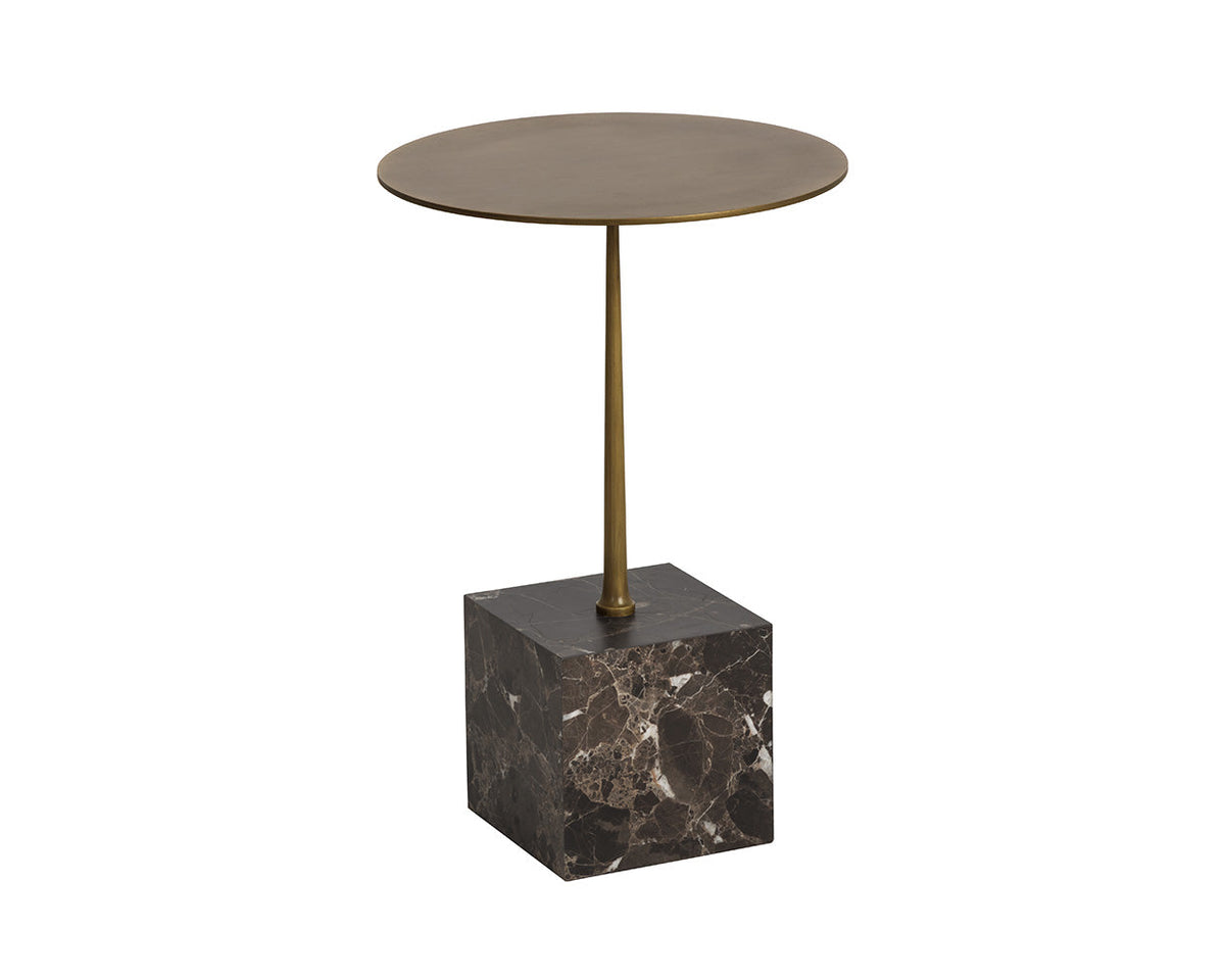 Meridia Antique Brass & Brown Emperador Marble Accent Table