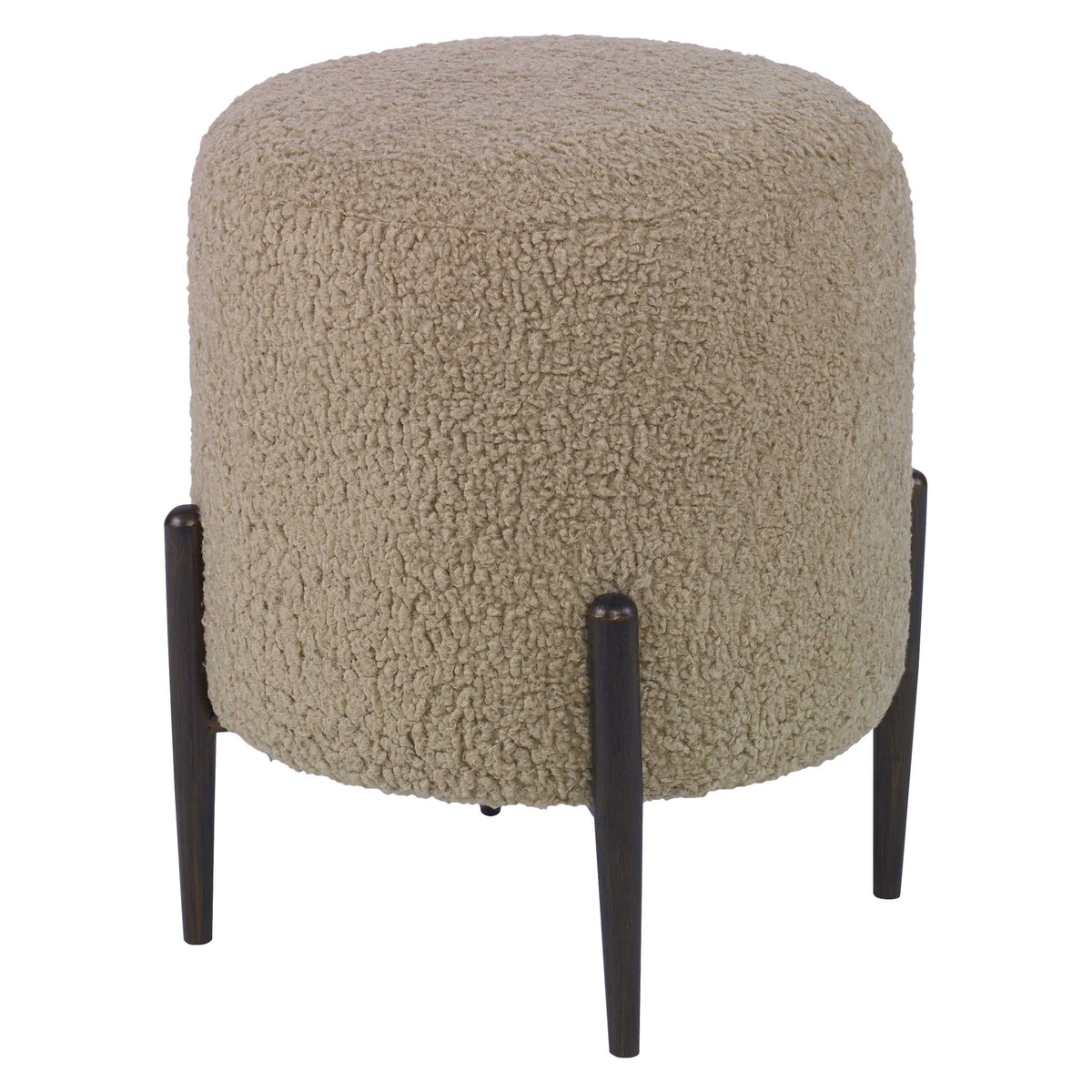 Riely Beige Faux Shearling & Bronze Ottoman