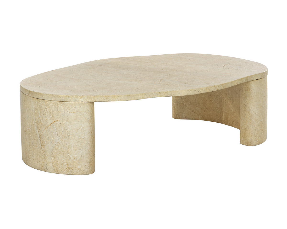 Savinah 60" Faux Travertine Concrete Indoor Outdoor Oval Coffee Table