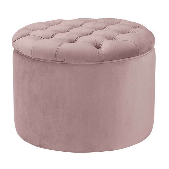 Carley 21.6" Mauve Performance Velvet Round Storage Ottoman