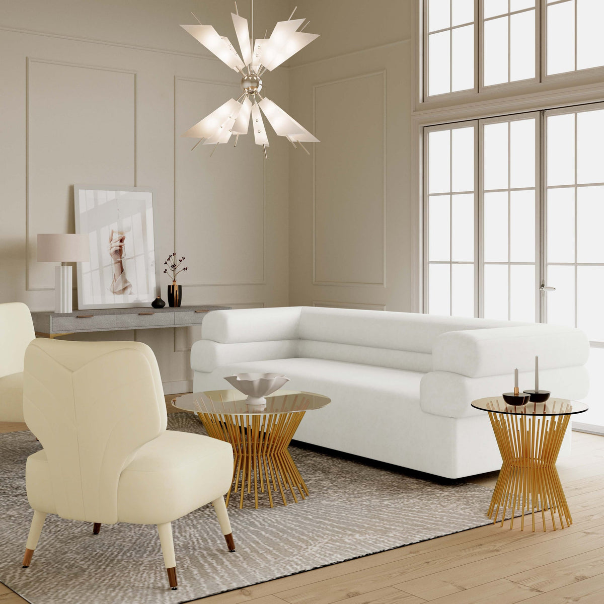 Sadie 98" Cream Performance Velvet Sofa