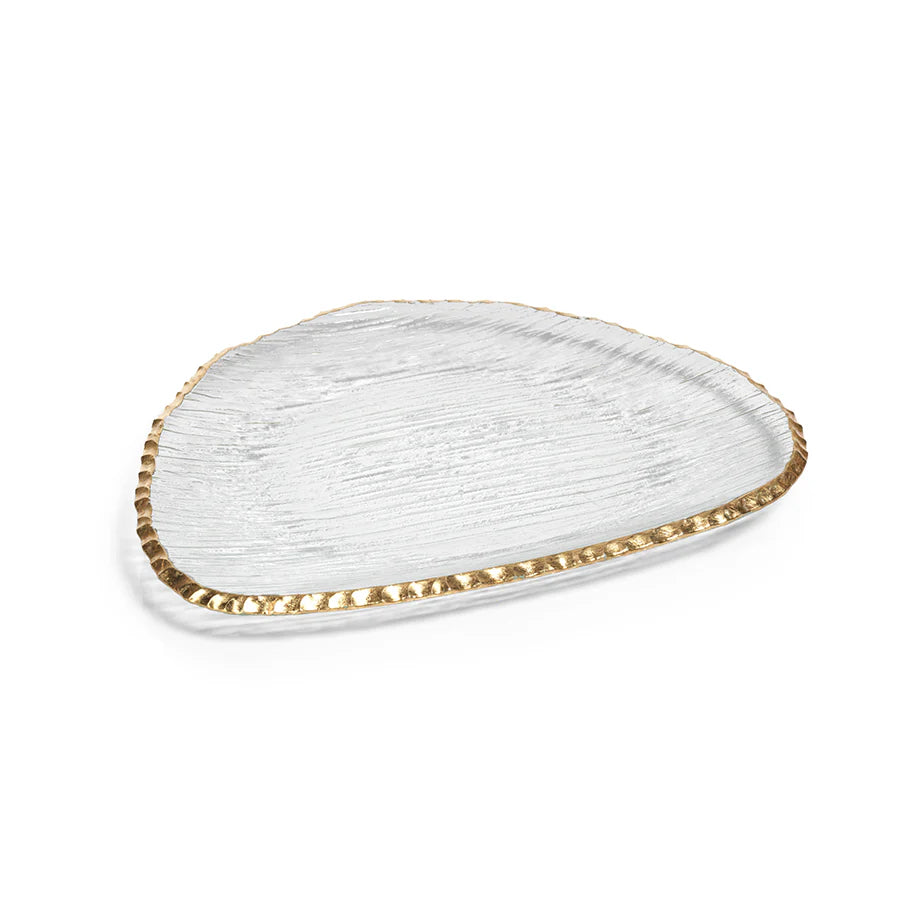 Alida 12 Large & 12 Small Textured Organic Shape Plate with Jagged Gold Rim (24 Plates)