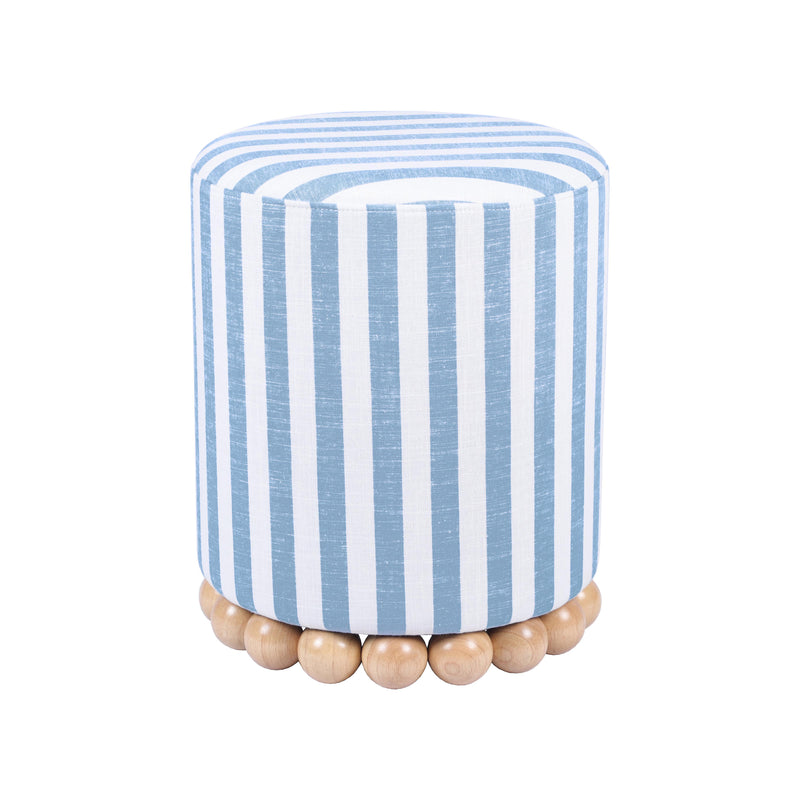 Dex Pastel Blue Striped Linen Ottoman