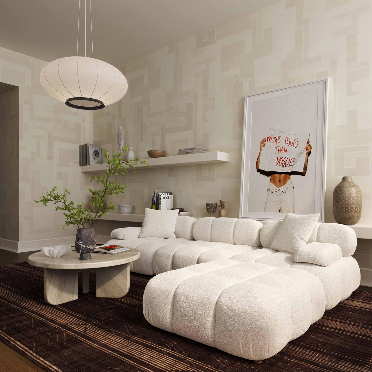 Vogue Cream Performance Vegan Shearling Modular Armless Chair