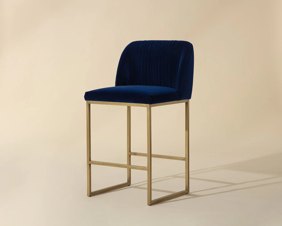 Nevin Sapphire Blue & Antique Brass Counter Stool