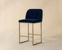Nevin Sapphire Blue & Antique Brass Counter Stool