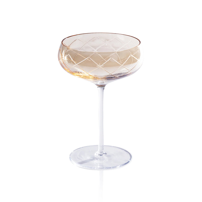 Audrey Amber Hand Etched Martini/Champagne Glass  - Set of 8