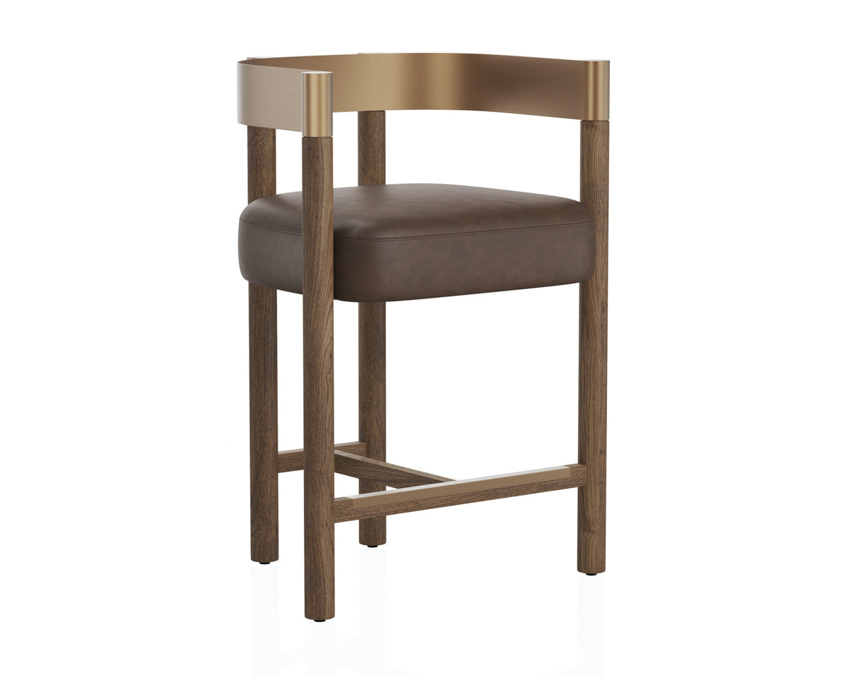 Manolo Espresso Faux Leather, Chocolate Ash & Antique Brass Counter Stool