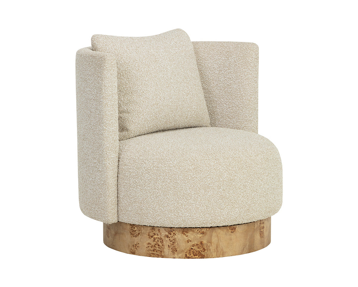 Fortis Oatmeal Swivel Accent Chair with Maple Burl Base