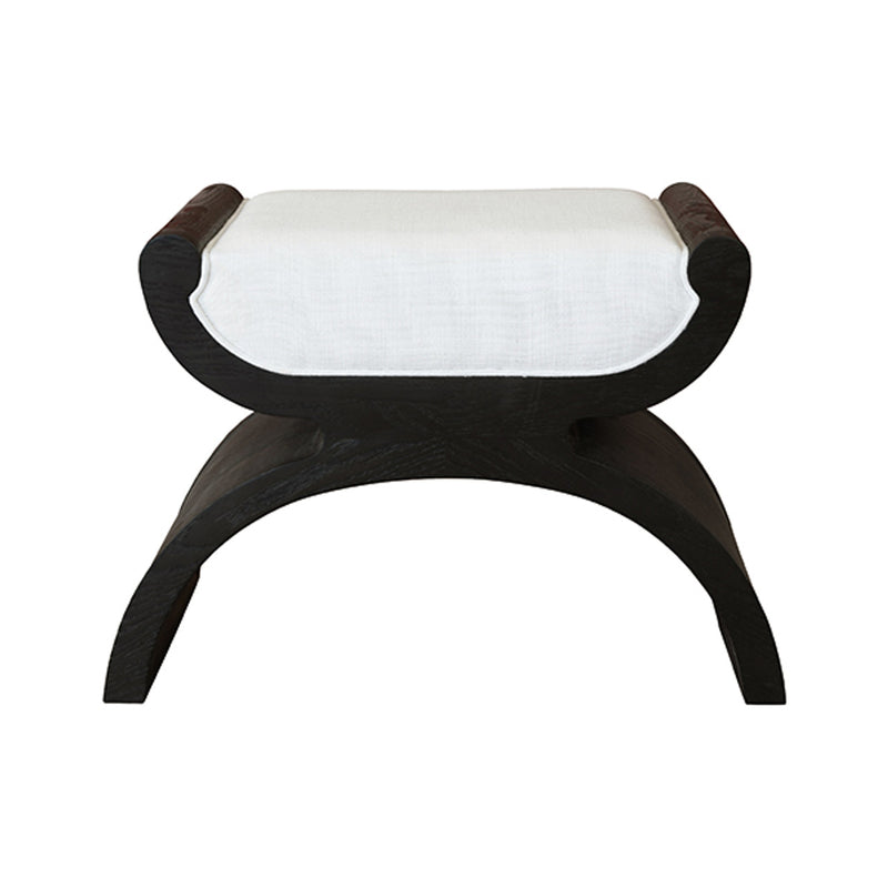 Elenora White Linen & Espresso Bench