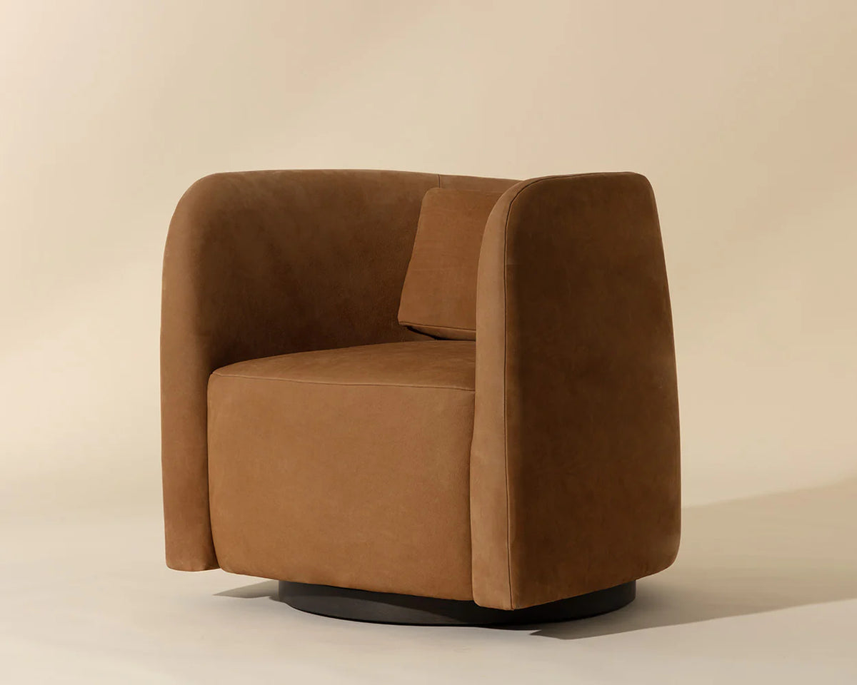 Emilie Caramel Leather Swivel Accent Chair