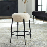 Riely White Faux Shearling & Black Counter Stool