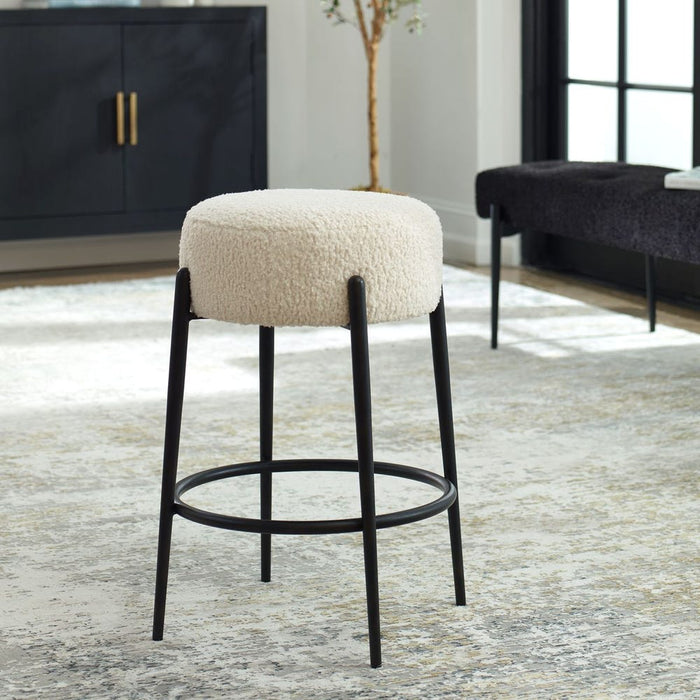 Riely White Faux Shearling & Black Counter Stool