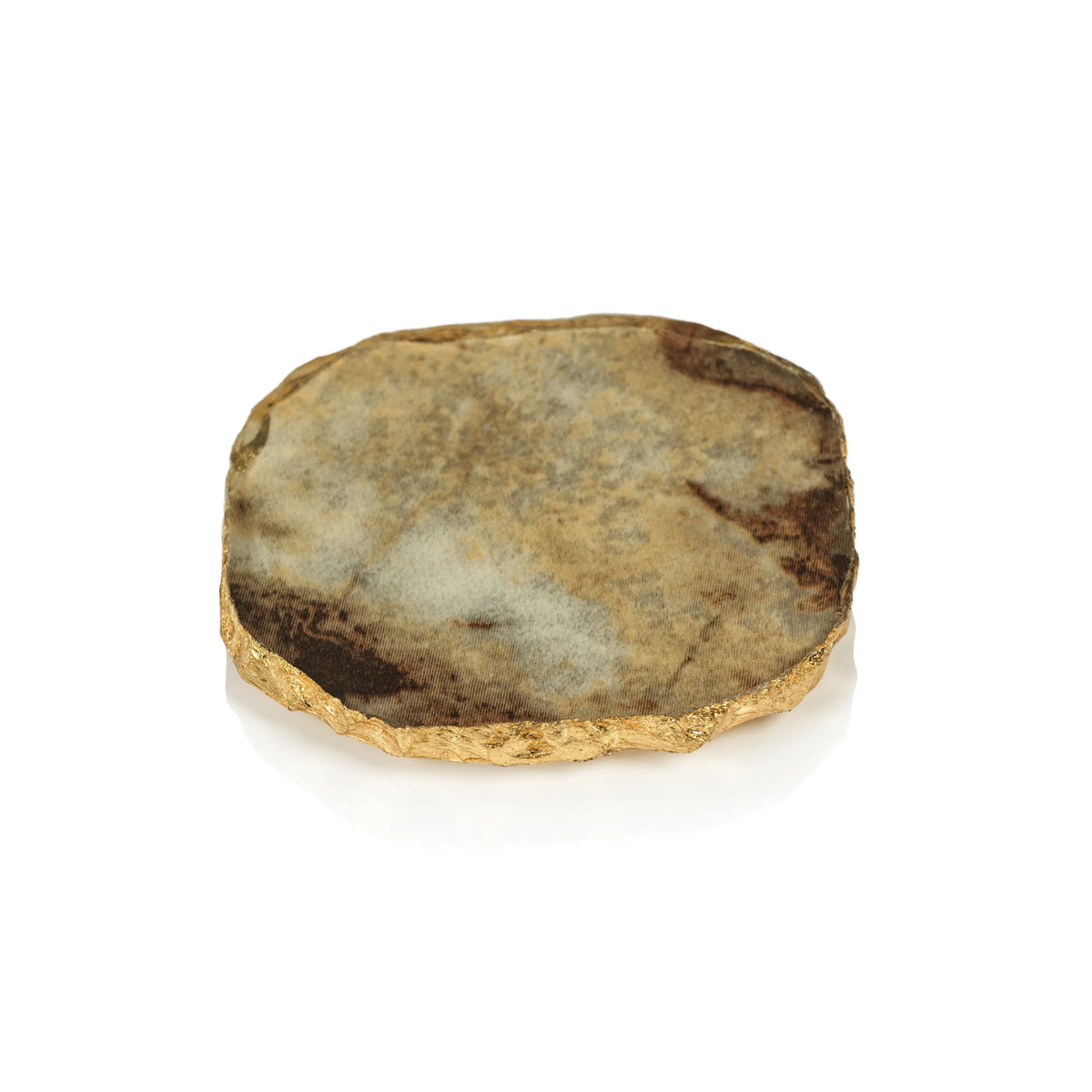 Agate Marble Glass Coaster with Gold Rim - Brown Tone ( Set of 12)
