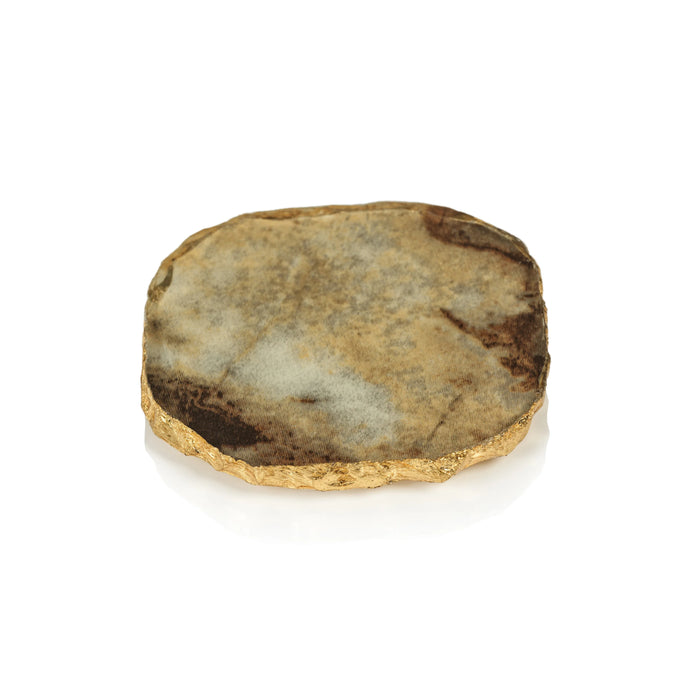 Agate Marble Glass Coaster with Gold Rim - Brown Tone ( Set of 12)