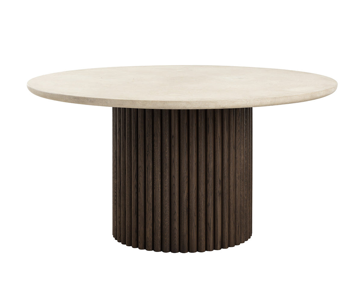 Banyan 59" Round Cream Marble & Fluted Oak Dining Table