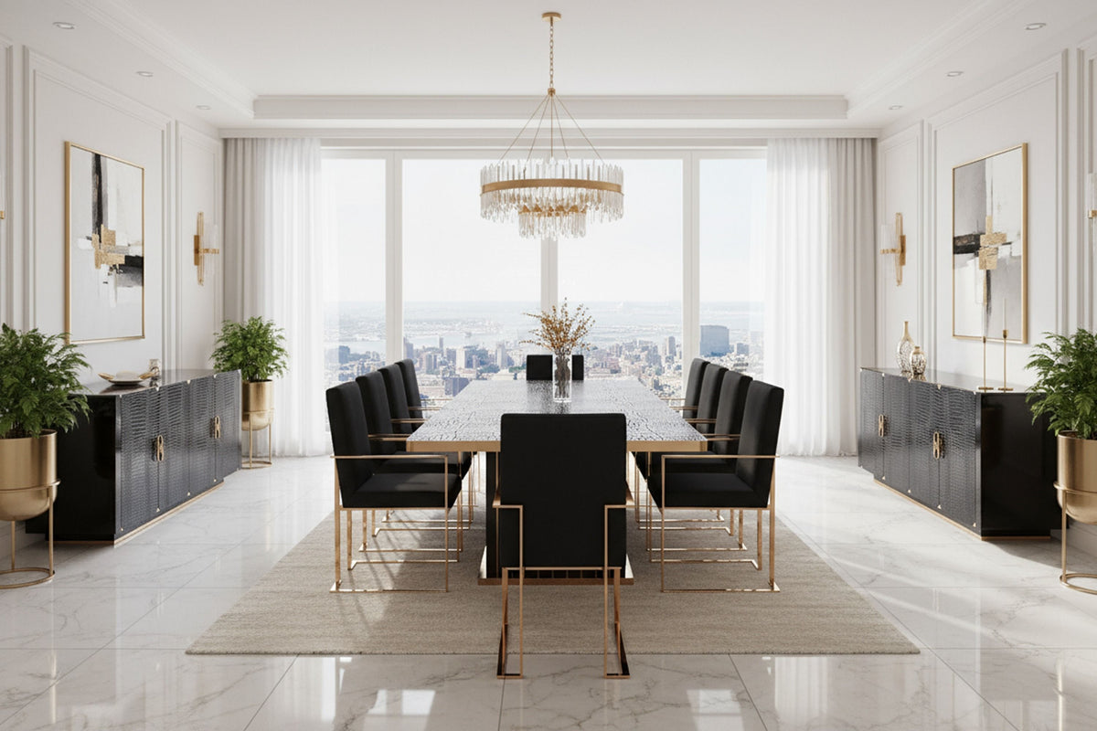 Delia 71" Black Crocodile & Rosegold Modern Buffet