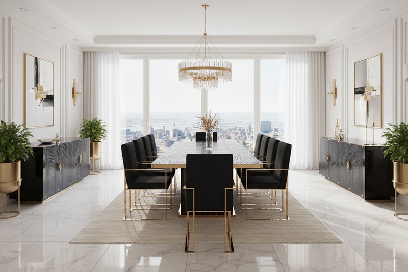 Delia 71" Black Crocodile & Rosegold Modern Buffet