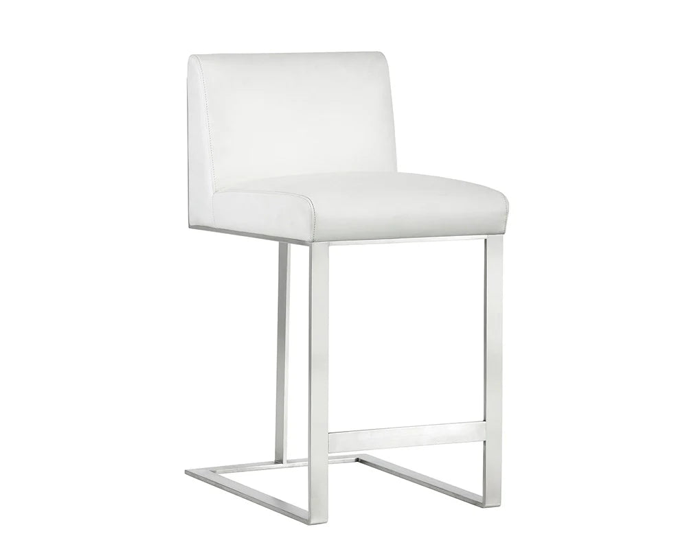 Dean White Bonded Leather & Brushed Stainless Steel Counter Stool