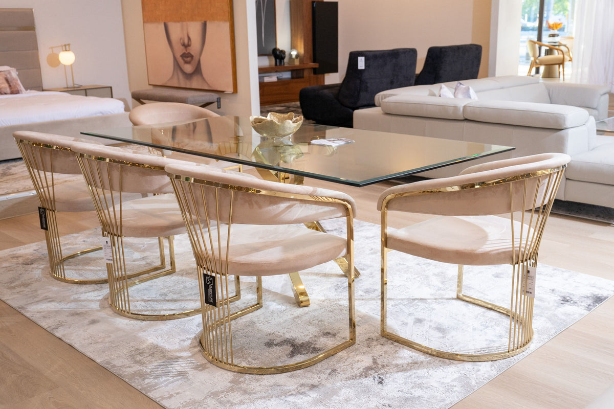 Adelpha Beige Velvet with Polished Gold Dining Chair (Small) - Luxury Living Collection