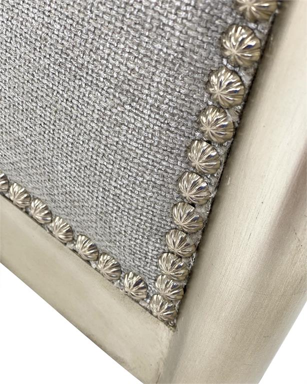 Waterfall Silver Glazed Linen Chair with Moonstone Arm Caps