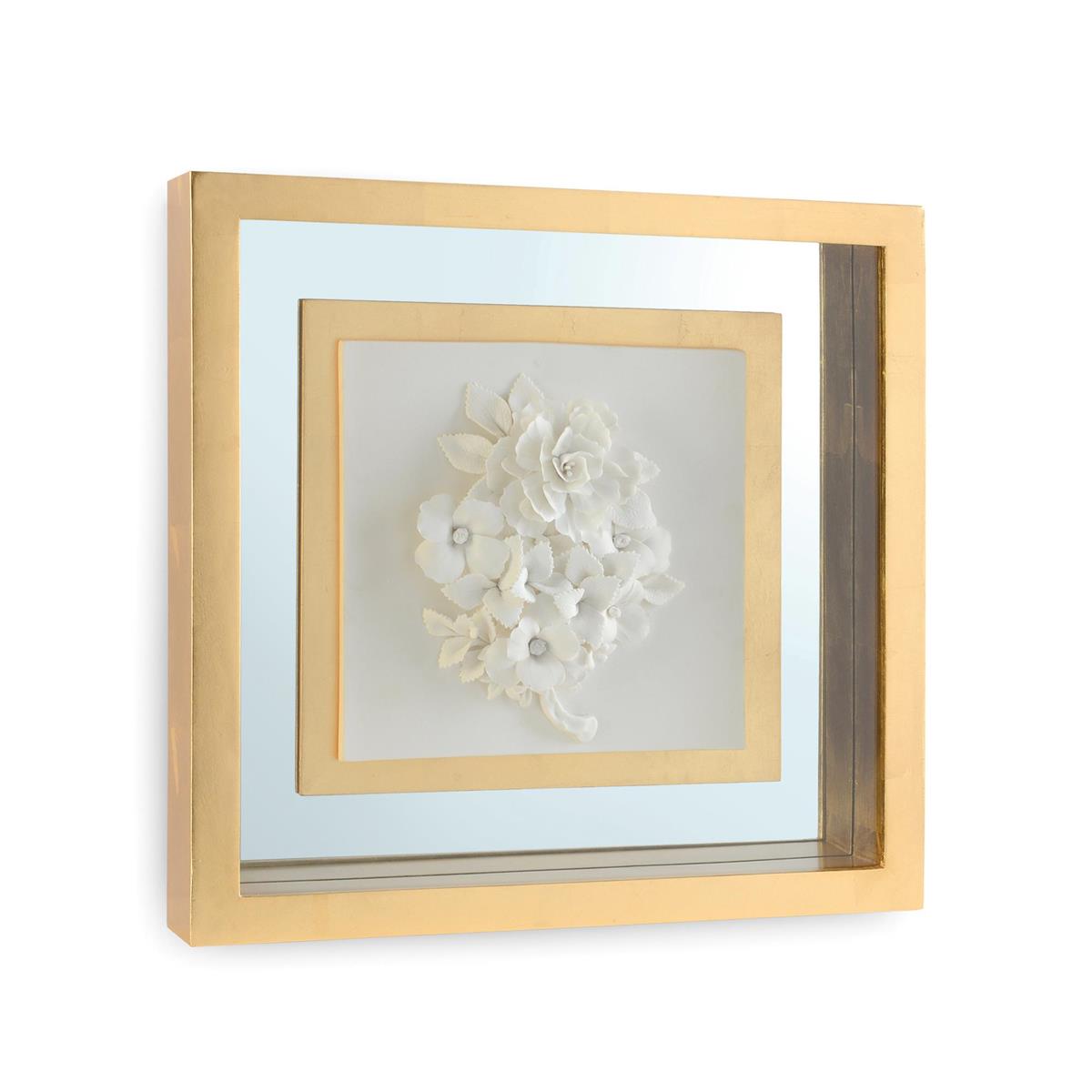 Josiane Botanical Porcelain Flower Shadow Box Wall Art with Gold Leaf Frame (4 Styles)