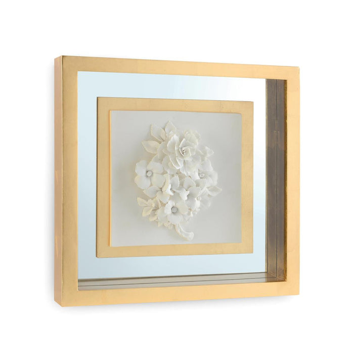 Josiane Botanical Porcelain Flower Shadow Box Wall Art with Gold Leaf Frame (4 Styles)