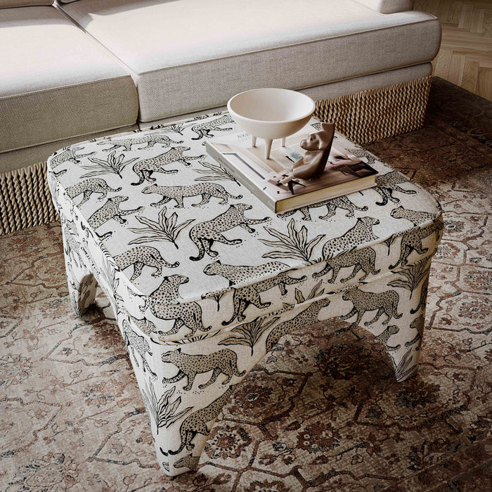 Kaelie Taupe Leopard Performance Jacquard Ottoman