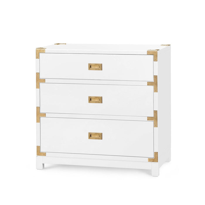 Tanier Gloss White & Polished Brass 3 Drawer End Table/Nightstand