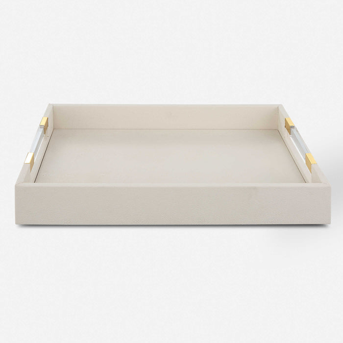 Lia Modern White Faux Shagreen & Gold Tray