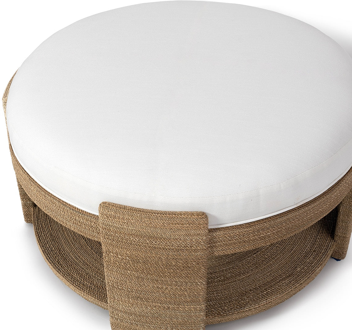 Faye Large Natural Performance White Weave Ottoman