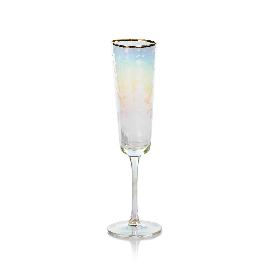 Aperitivo Triangular Champagne Flute Luster with Gold Rim - Set of 12