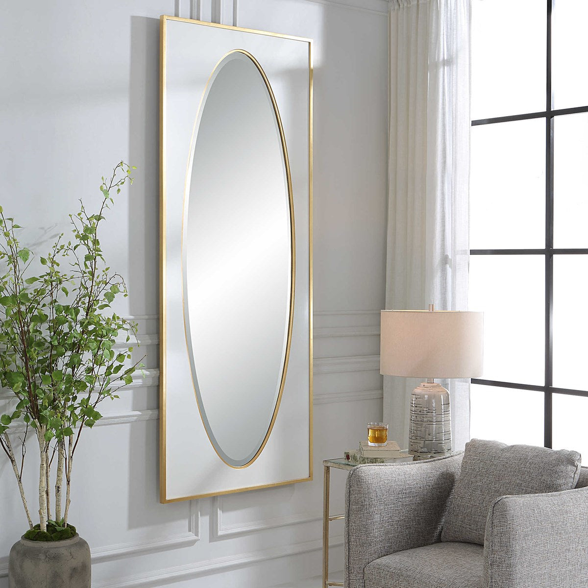 Santiago 80" White & Gold Leaf Mirror