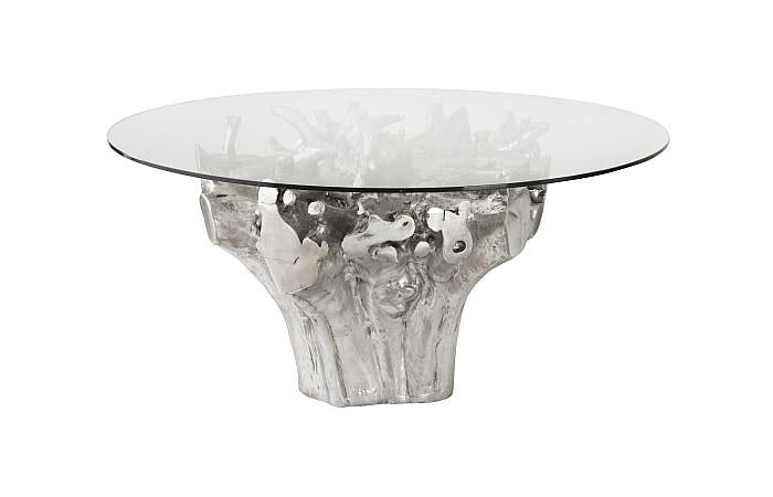 Wyn 60" Silver Cast Root Round Dining Table, With Glass