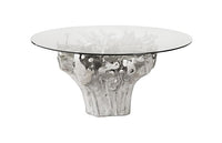 Wyn 60" Silver Cast Root Round Dining Table, With Glass