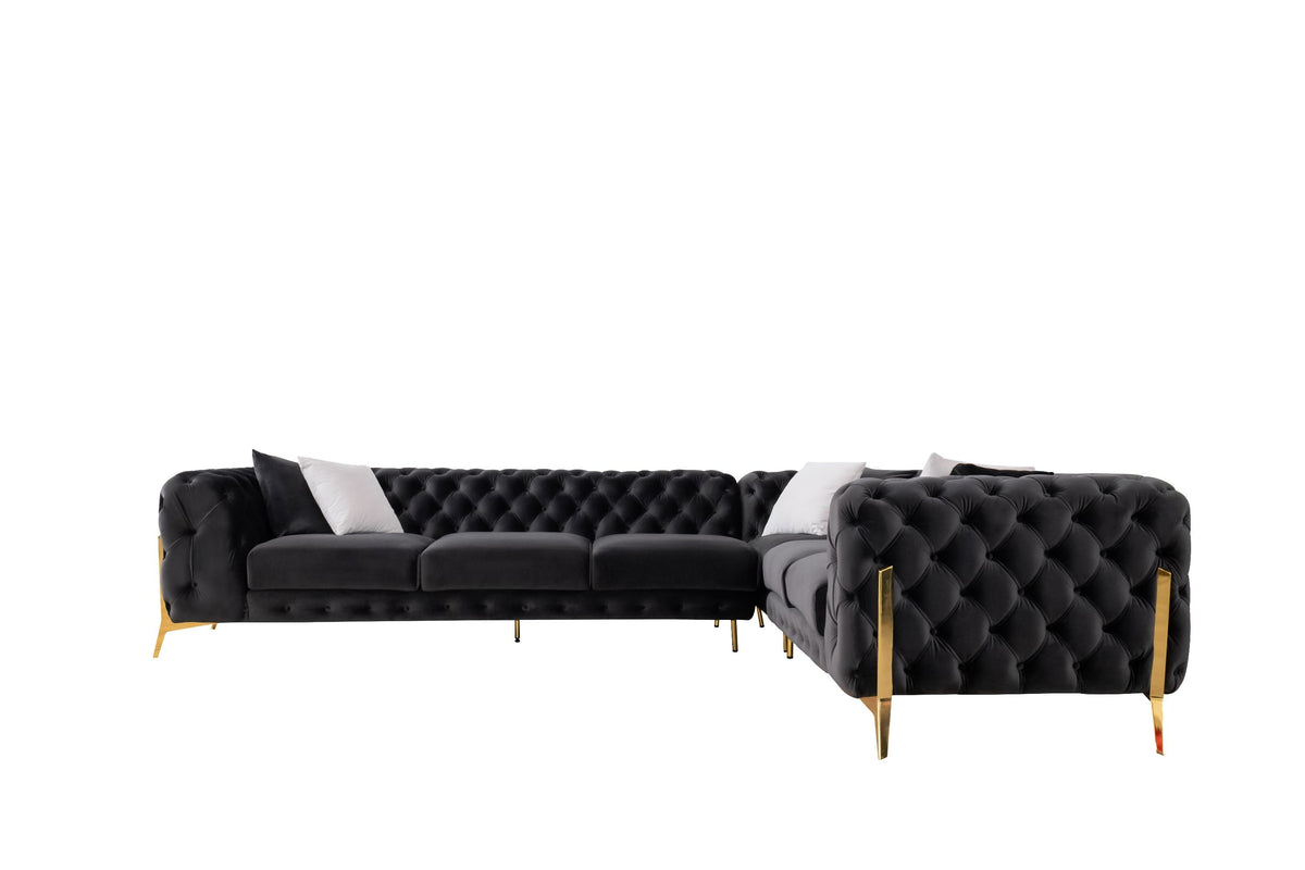 Bronte Black Velvet Transitional Sectional Sofa