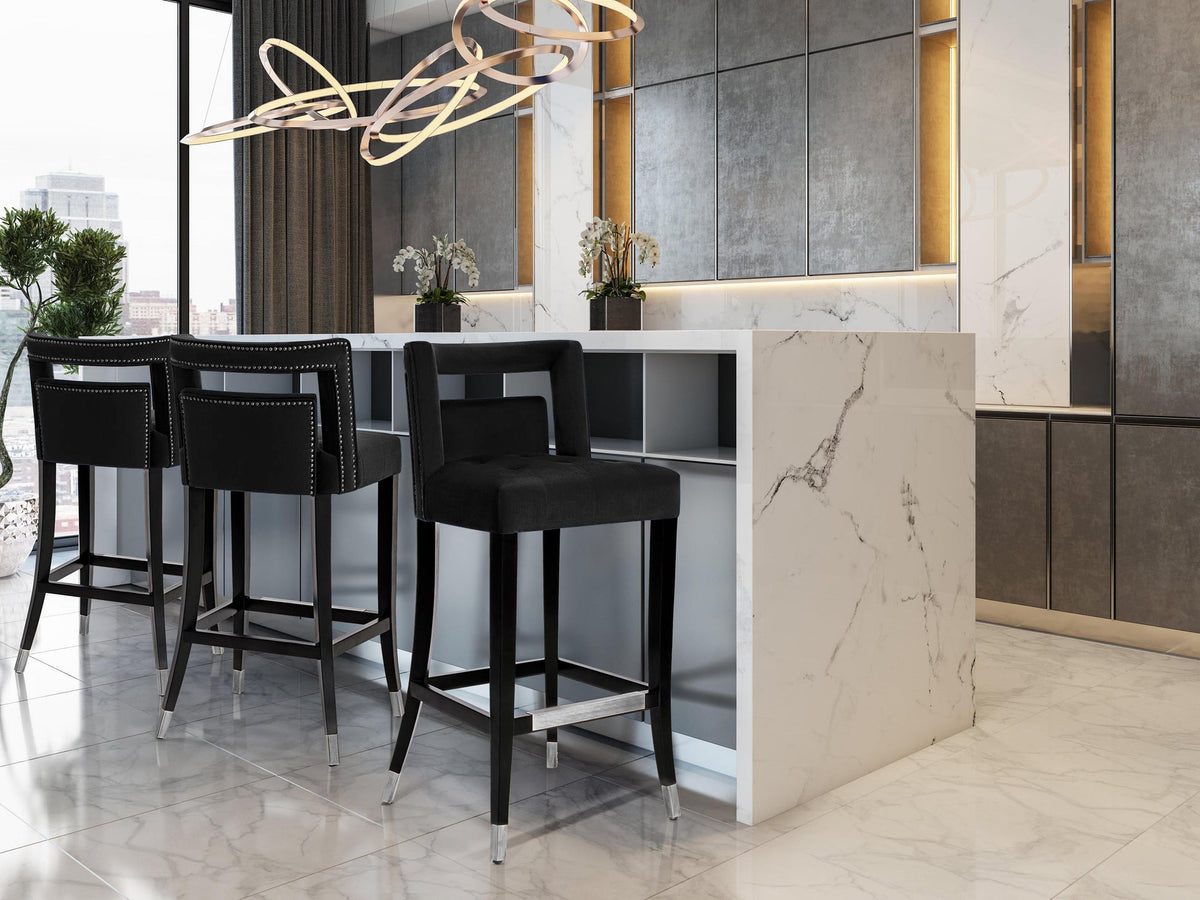 Rina Performance Grade Black Velvet Bar Stool - Luxury Living Collection