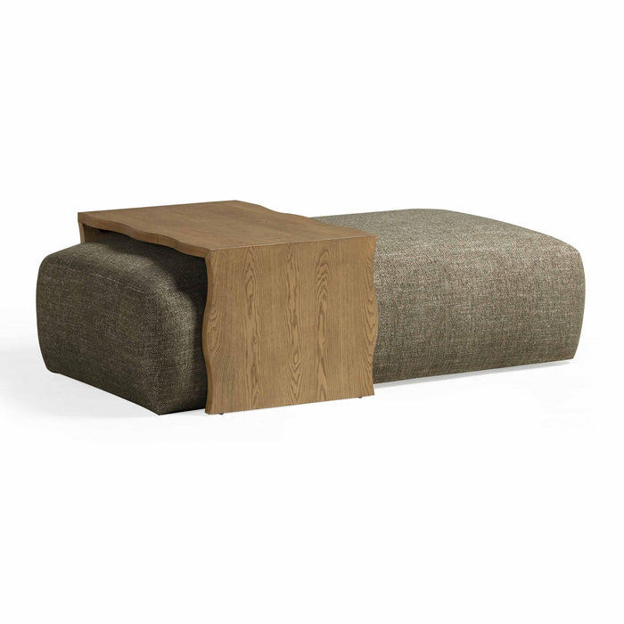 Spencer Green Performance Basketweave Ottoman with Coffee Table