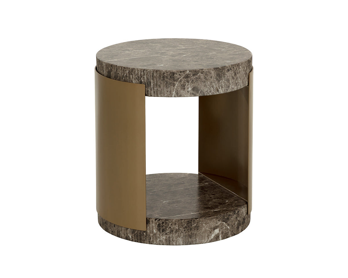 Cavette Dark Emperador Faux Marble & Brass End Table- Indoor/Outdoor