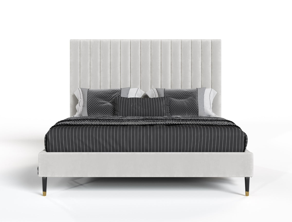 Mirza Contemporary White Velvet Fabric Bed