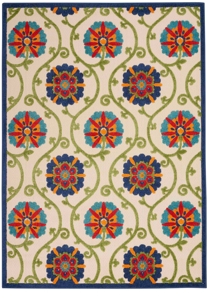 Annitra Indoor/Outdoor Blue Multicolor Floral Design Area Rug - Elegance Collection