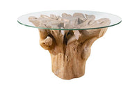 Wyn 60" Silver Cast Root Faux Bois Round Dining Table, With Glass