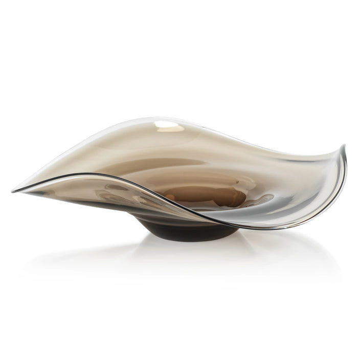 Ocean Waves Oversized Taupe Glass Bowls - Set of 2 (2 Sizes Available)