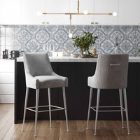 Prado Pleated Light Grey Velvet Counter Stool - Luxury Living Collection