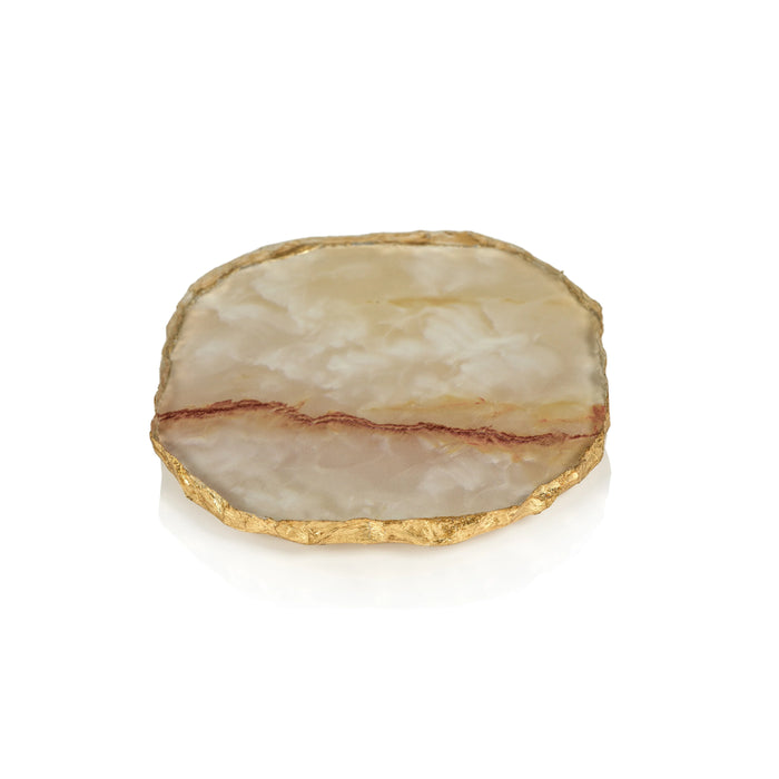 Agate Marble Glass Coaster with Gold Rim - Yellow Orange Tone ( Set of 12)