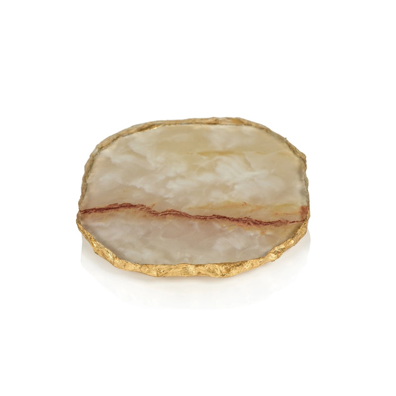 Agate Marble Glass Coaster with Gold Rim - Yellow Orange Tone ( Set of 12)