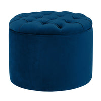Carley 21.6" Navy Performance Velvet Round Storage Ottoman