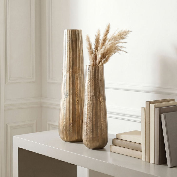 Sonja Heavily Textured Antique Gold Vases (Set of 2)