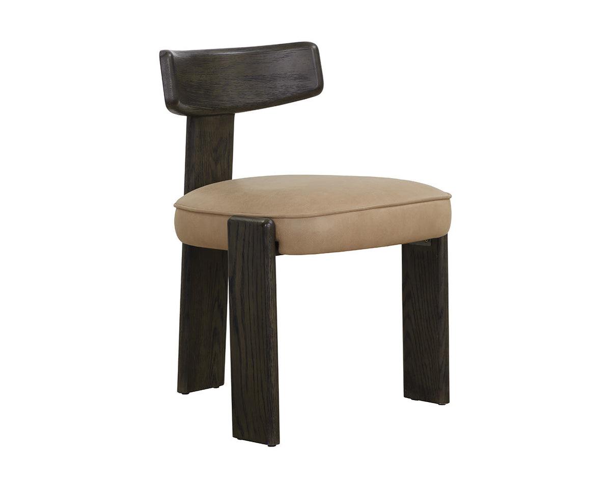 Horton Dark Brown Oak & Sahara Sand Leather Dining Chair (Set of 2)